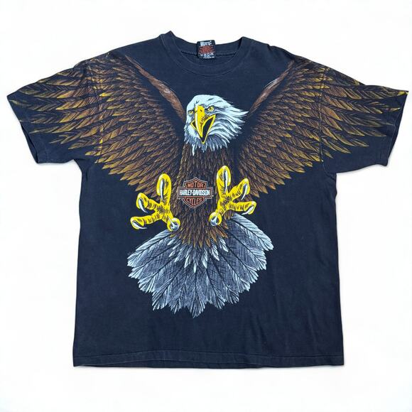 VTG Harley Davidson Screaming Eagle All Over Print T-Shirt XL 1993 USA Made Maui - Picture 1 of 6